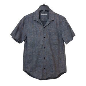 Outerknown Men’s Camp Collar Shirt L Gray Leaf Print Organic Cotton Hemp